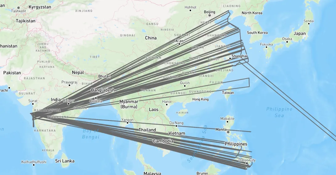 Map of raw AIS vessel traces with scattered noise